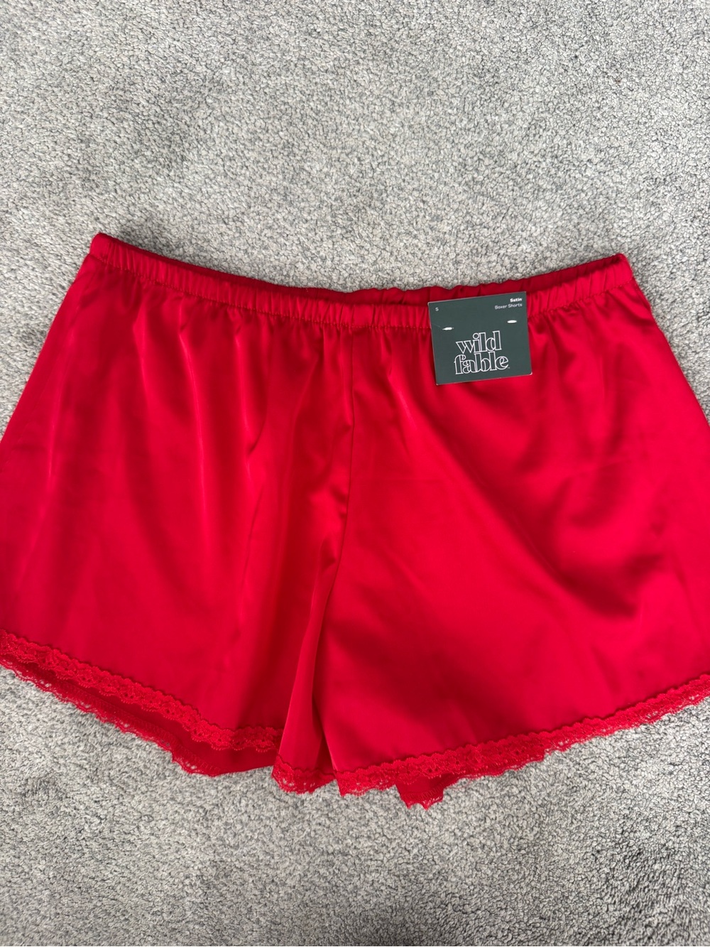 wild fable Red Satin Lace-Trim Sleep Shorts